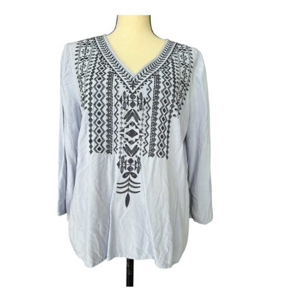 J. Jill Lilac Tribal Embroidered  V neck Blouse Size M